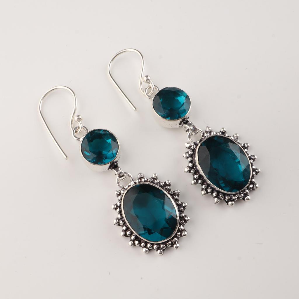 Apatite Gemstone 925 Sterling Silver Handmade Drop Earrings 2.2" , Elegant Earrings, Mother's Day Gift VEE-3-8
