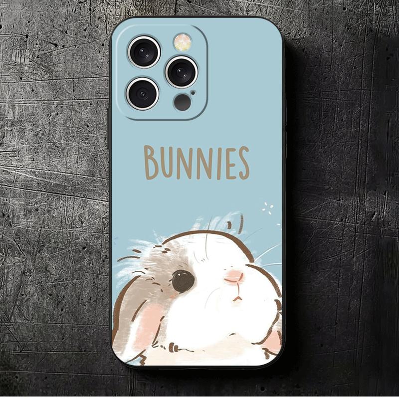 

Cute Cartoon Bunny Rabbit Soft Phone Case for iPhone 16 16E 17 Air 15 Pro Max 14 Plus 13 Mini 11 12 7 Black Cover Back Shell iPhone 17 Pro