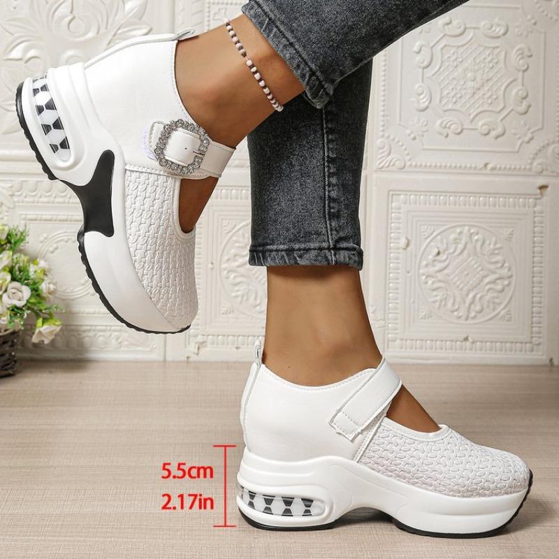 Damen Übergröße Plateau Strassbesatz Slipper Herbst Neu Europäisch Amerikanischer Stil Ein Riemen Schnalle Keilschuhe