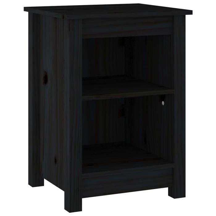 Table de chevet - Maison Exclusive - Noir - Bois de pin massif - 2 compartiments