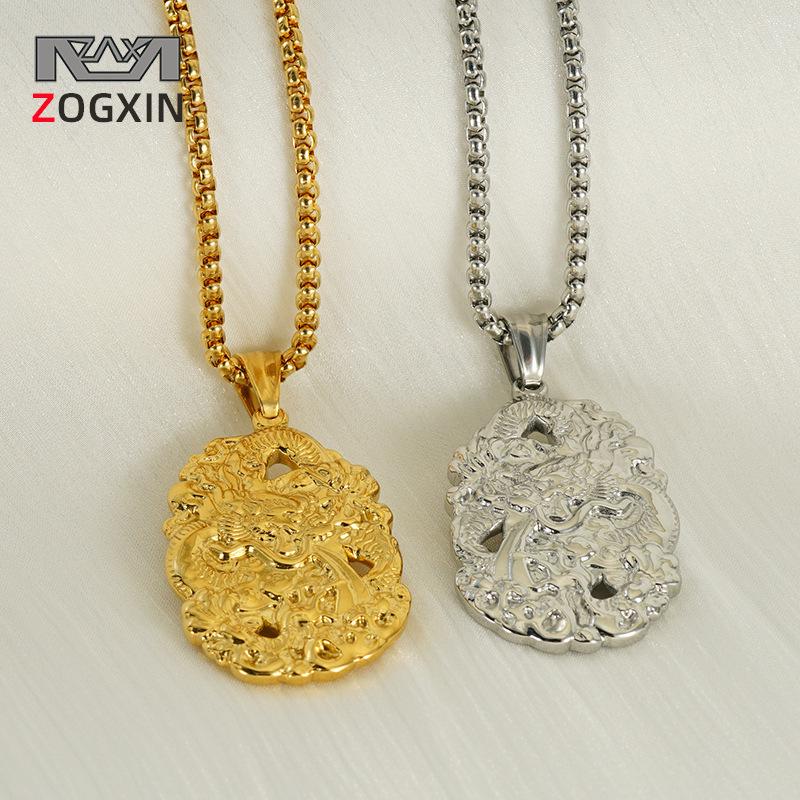 

Antique Gold-Plated Stainless Steel Dragon Pendant Necklace for Men & Women