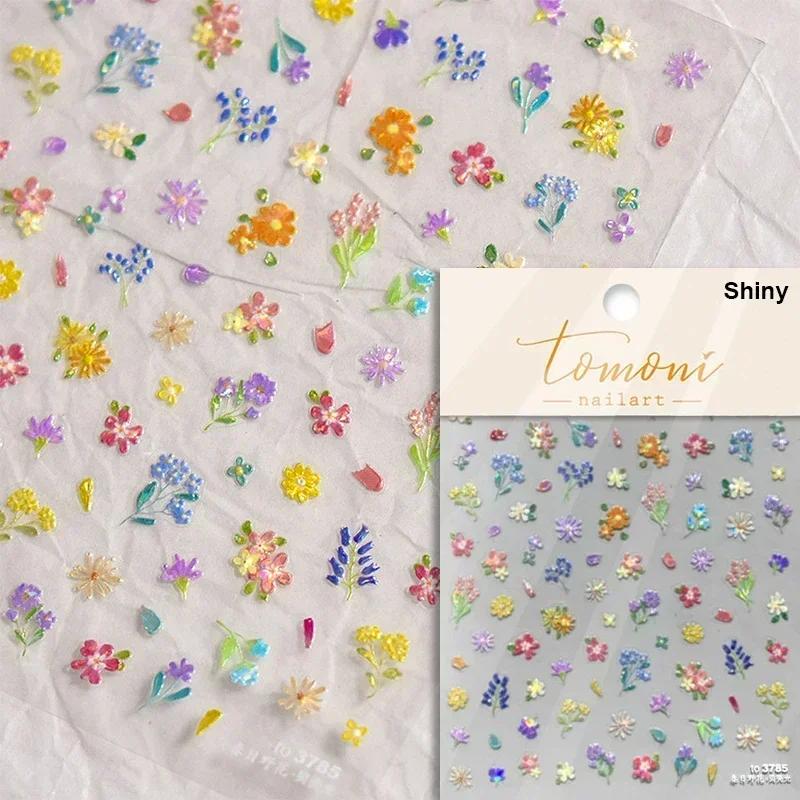 1 Pc 5D Sunflower Nail Stickers Rose Daisy Cherry Blossom Self-adhesive Nail Art Stickers Oil Painting Decorative Sticker