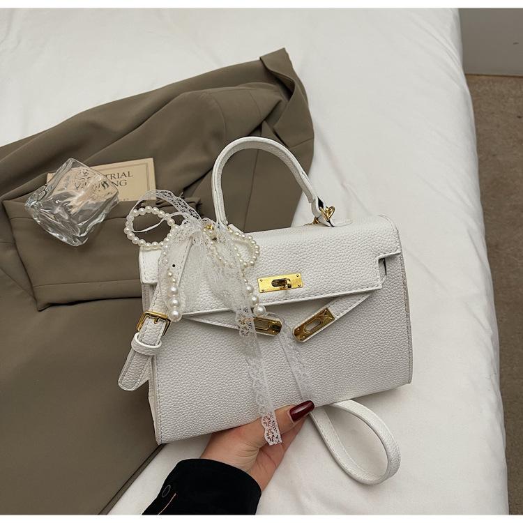 Litchi Patterned Diamond Grid Chain Shoulder Handbag, Spring New Style, High-end, Fashionable and Versatile Crossbody Kelly Bag