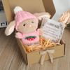 Mini-Häschen-Umarmung, Ostergeschenk, Plüsch-Kaninchenpuppe mit Strickmütze und Bommeltasche, emotionales Unterstützungstier mit Geschenkbox, inspirierende Karte