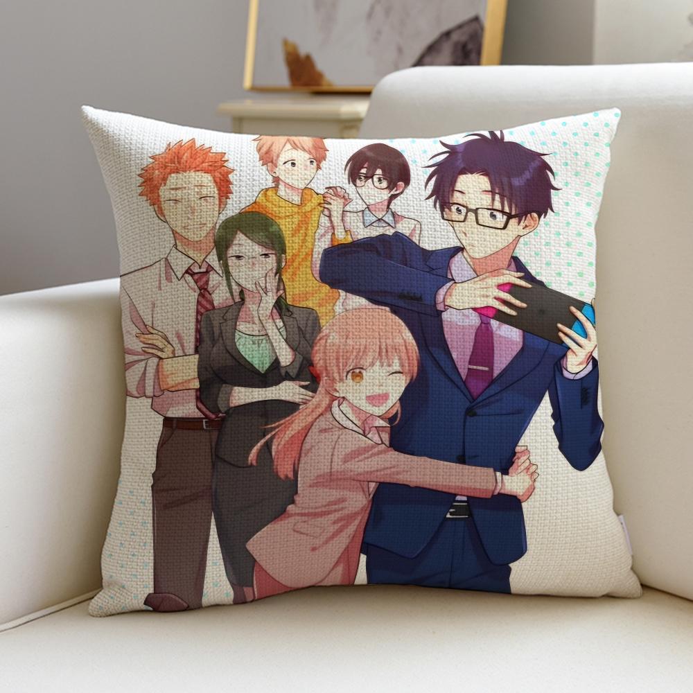 

Wotakoi Love Is Hard for Otaku Cushion Cover Breathable and skinfriendly linen pillowcase square removable and washable cushion 30X30cm