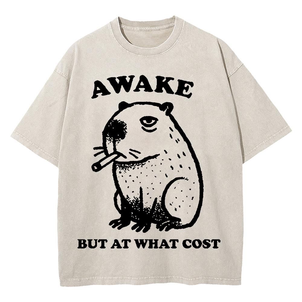 Cotton Vintage Washed YK Funny Smoking Capybara T Shirt Fashion Men Retro Cool Meme Oversize Loose Acid Wash Tees Shirts