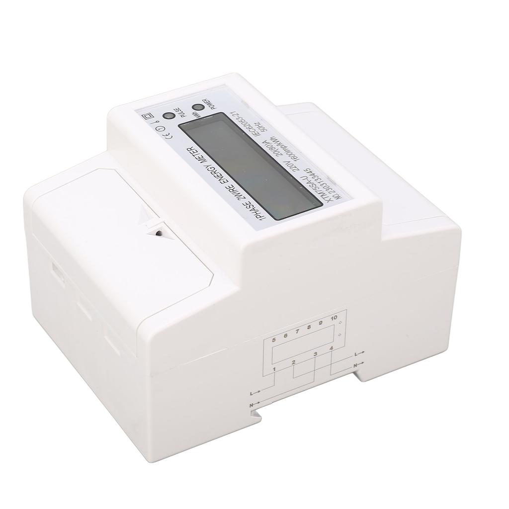 Watt Meter Electricity Usage Monitor Current Voltage Tester 1 Phase 4P LCD Display DIN Rail Mount