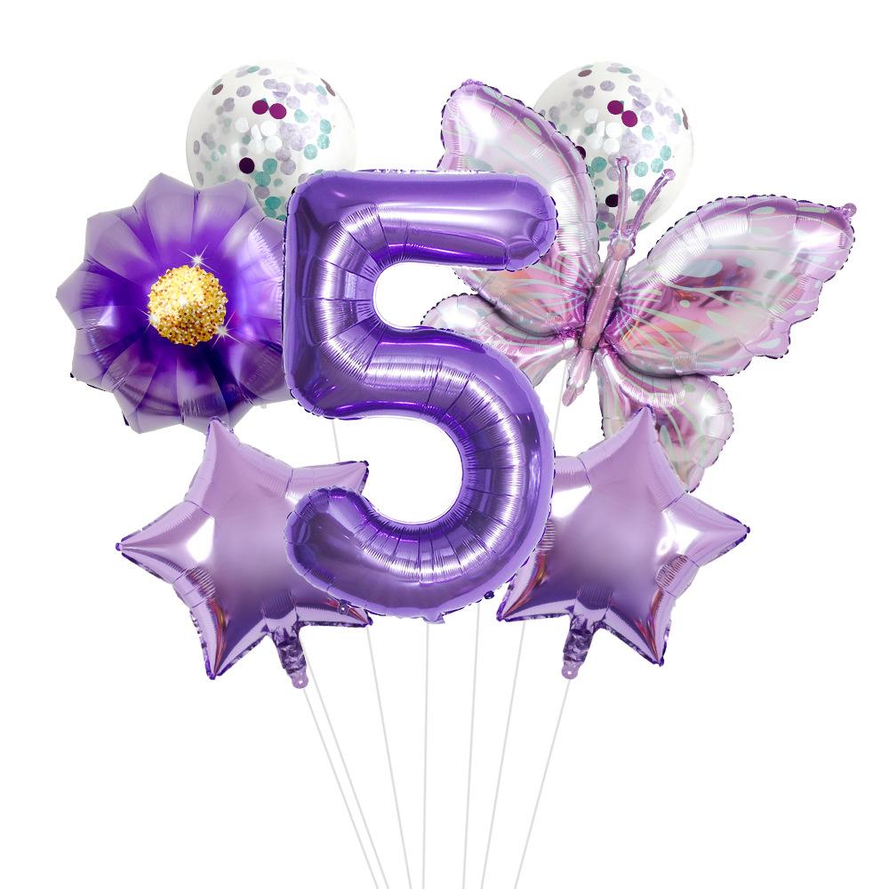 New Purple Butterfly Flower 32 inch Digital Aluminum Film Balloon Set for Children's Birthday Party Decoration Scene Arrangement
