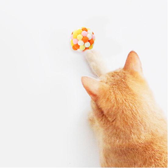 Pet Cats Dogs Color Block Plush Bell Ball Claws Grinding Bite-resistant Chew Toy