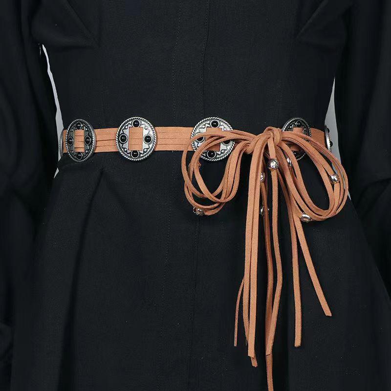 New Western-style Beaded Vintage Accessory Belt, Round Bohemian-style Suede Fashionable Women's Waistband