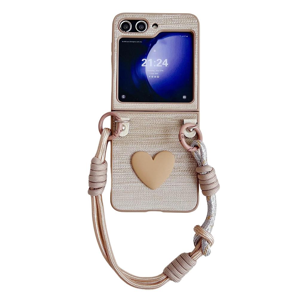 Samsung Galaxy Z Flip7 Iridescent Leather Heart Case – Protective Cover for Z Flip 6/5/4