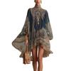 New European and American Style Turtleneck Print Dress Loose Holiday Style Shawl Long-sleeved Women's Dress