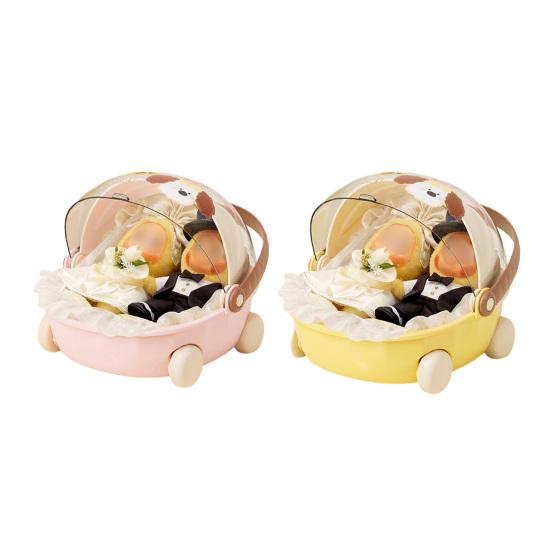 Storage Box Cartoon Trolley Shape Display Case with Handle And Rotating Dust-Proof Cover Organizer for Dolls Jewelry Stationery