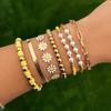 7 Stück/Set Kpop Sonnenblumen Flache Schlangenkette Armbänder für Damen Trendige CCB Perlen Armreifen Paar Freunde Schmuck Zubehör
