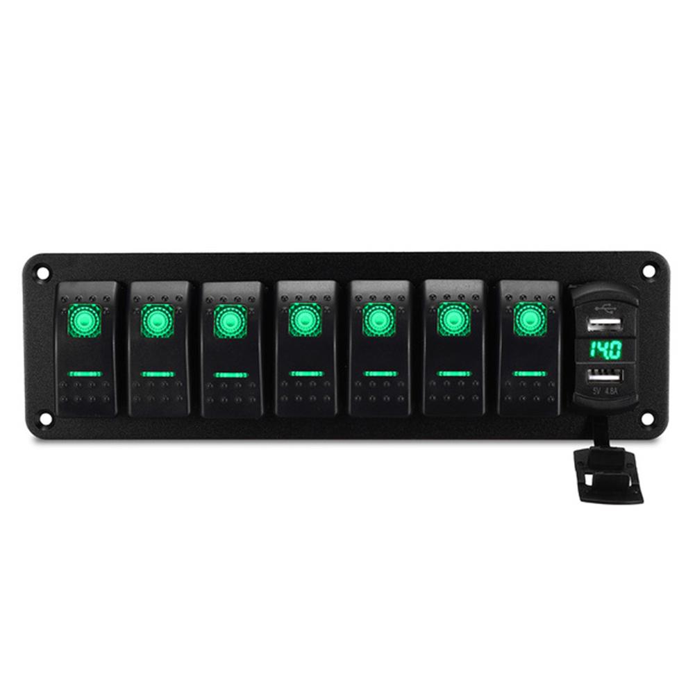 LED IP67 Waterproof Marine Boat Rocker Switch Panel 8 Gang Rocker Switch Panel Kit 12V/24V Circuit Breaker Dual USB Slots Light
