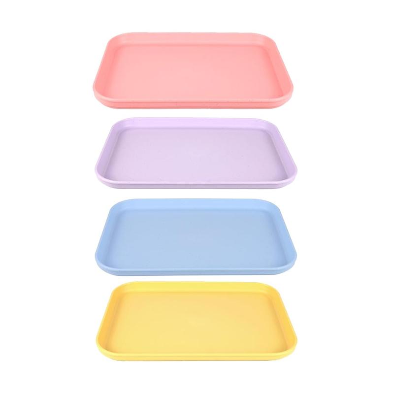 4Pcs Plastic Serving Tray Set Dinner Plate Kit Tea Fruit Dessert Tray Trays for Food Serving Cooking Storage Tray Kitchenware