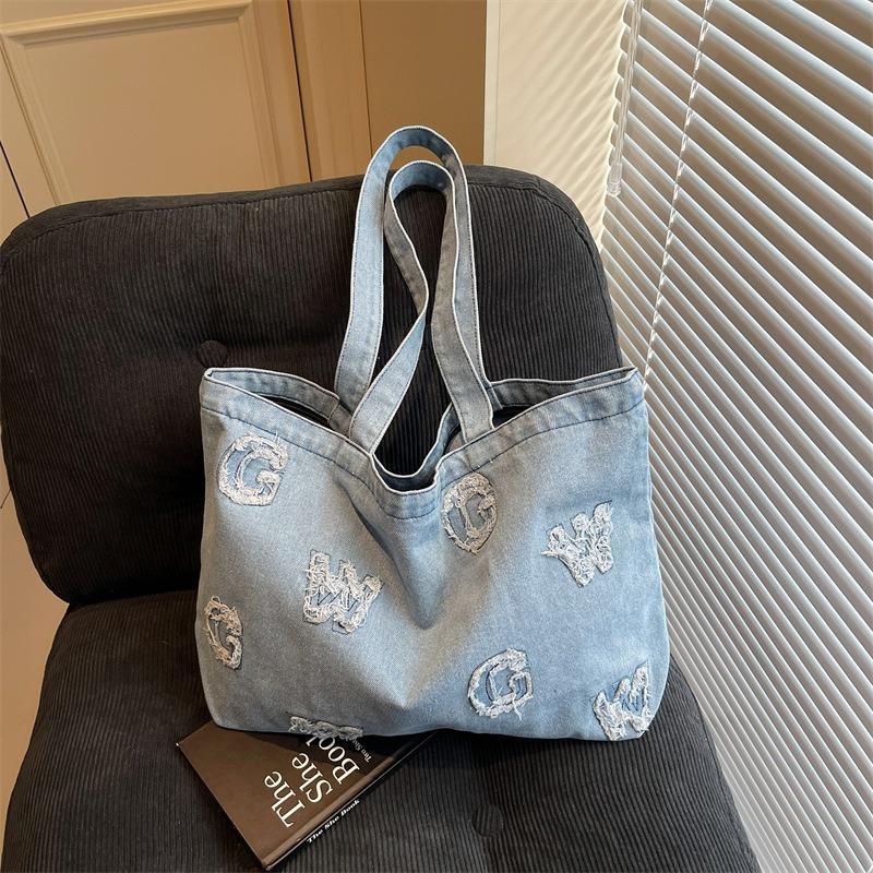 Large Capacity Letter Denim Bag Class Commuter Bag Women's New Trendy Casual Versatile Shoulder Bag