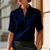 Camicetta Casual da Donna a Maniche Corte con Piccolo Collo Rialzato e Scollo a V, Bottonata, Leggera, Top Estivo per l'Uso Quotidiano