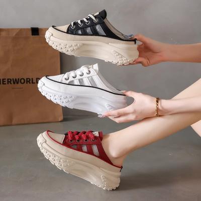 Thick-soled Muffin Sandals Women's 2025 New Summer Baotou Mesh Hollow White Shoes Student Leisure Sports Board Shoes
