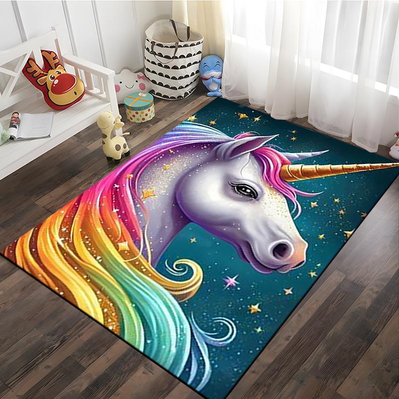 3D Cartoon Pattern Unicorn Rug Large Game Carpet Area for Living Room Kid Bedroom Sofa Kitchen Decorate Child Non-slip Floor Mat