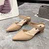 Wearing Cool Slippers Outside, Women's Summer New Baotou Half Slippers, Medium Heel Pointed Thick Heel Sandals
