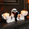 Resin Ghost Sculpture Halloween White Robe Figurine, Spooky Wizard Decorative Figurine Statue, Gothic Candle Holder, for Home Bedroom