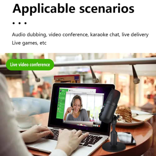 USB Condenser Microphone, MU1000 Phone/Computer Condenser Microphone with Built-in DSP and Reverb Processing, One-Key Mute, RGB Light, Noise Cancellat