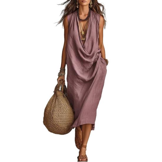 Women s Draped Deep V Neck Dress Summer Sleeveless Loose Flowy S фиолетовый