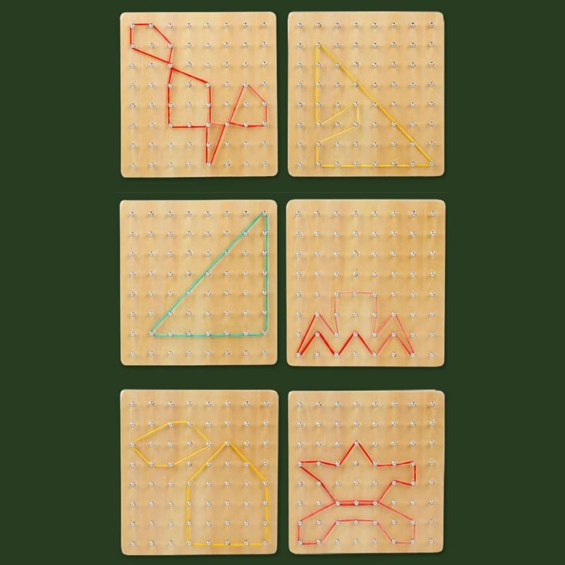 Geometric Shape Learning Board Wooden Geoboard With Colorful Elastic Rubber Bands Math Teaching Tool For Children