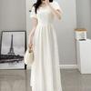 Women's French White Long Dress Temperament Slimming V-Neck Hepburn Style A-Line Skirt Summer