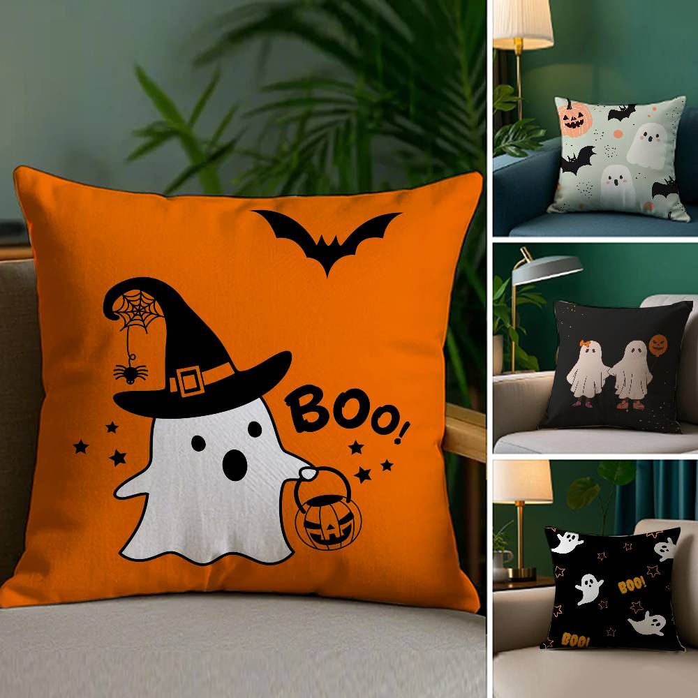 Halloween Cute Ghost Pillow Case Sofa Living Room Bedroom Double-sided Printing Square Cushion Nap Time Cushion Cover