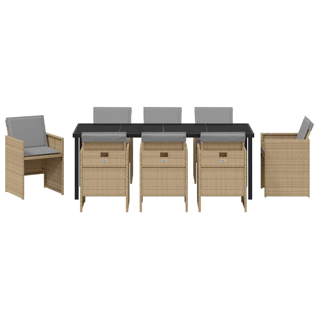 Garden Dining Set with Cushions 9 pcs Beige Poly Rattan