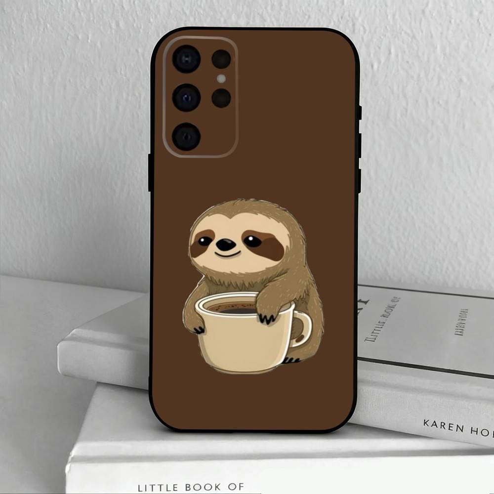 Animal Cute C-Cartoon S-Sloth Phone Case For Samsung S25,24,23,22,30,21,10,9,Ultra,Plus,Lite,FE,4,5 G Soft Black Case