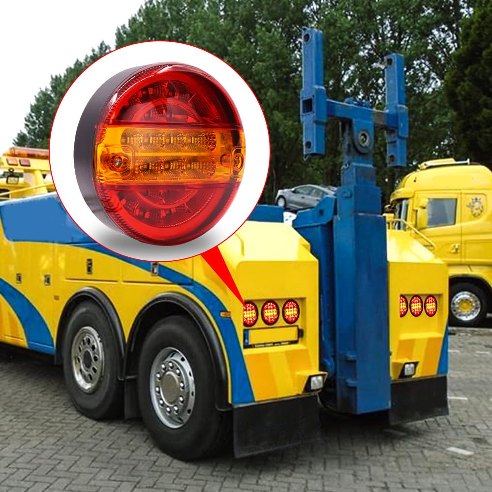Trailer Tail Red 20 Universal Truck Turn Left Set of 2 X-STYLE Lights, LED, 12V/24V, Bi-Color, & Yellow, Waterproof, LEDs, Signals, Brake, Round, &
