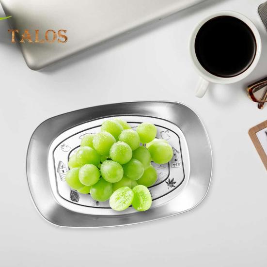Retro Tinplate Dinner Plate Stainless Steel Serving Tray Round Seasoning Plates Platter Kitchen Gadget for Fruits Desserts Fried Chicken