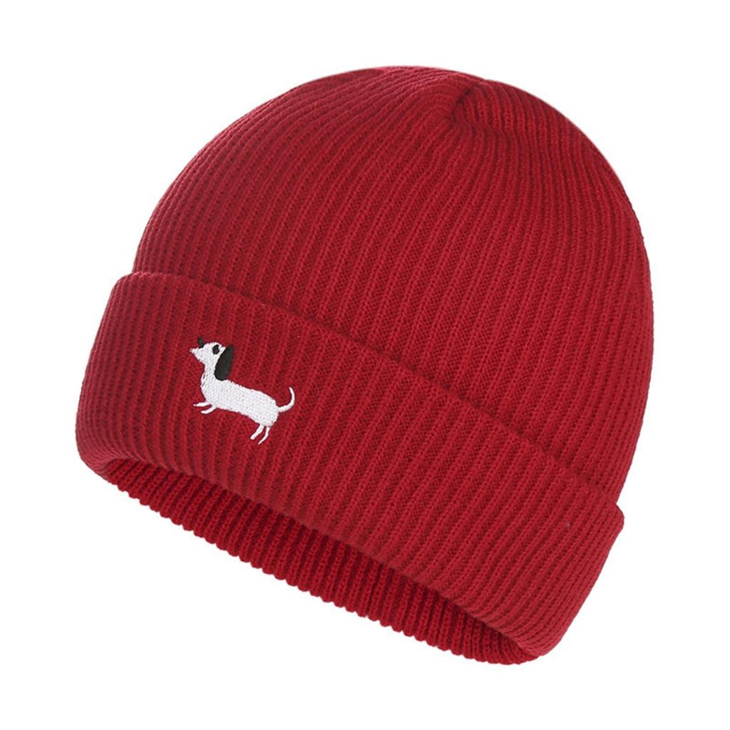 Fashionable Fall And Winter Warm Ear-Protecting Knitted Hat With Simpleed Embroidered Puppy Wool Pull- Hat