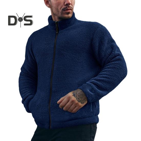 

Мужское зимнее пальто с воротником-стойкой, длинным рукавом, однотонная утолщенная плюшевая куртка с карманами, застежка-молния, верхняя одежда M темно-синий