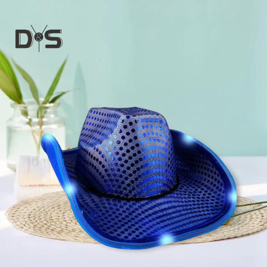 LED Light-Up Cowboy Hat Retro Western Style Luminous 5 Color Available Sunshade Sequin Cap Christmas Party Nightclubs Performance Photo Prop Cap