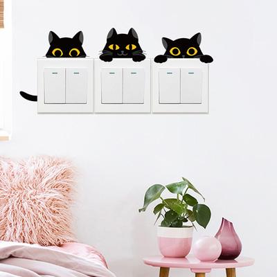 Cartoon Black Cat Switch Sticker Removable Self-adhesive Waterproof PVC Living Room Bathroom Light Switch Wall Socket Outlet Decoration Decal