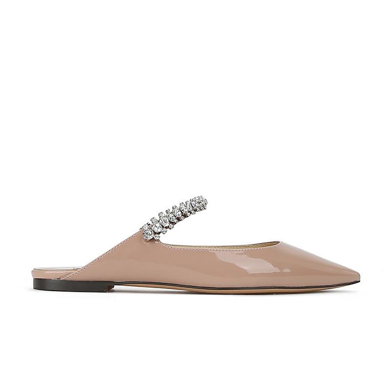 Sheepskin Version~ Wear Genuine Leather Bag Head Flat Bottom Half Slippers Women's High-end Cool Slippers Pointed Head Half Tray