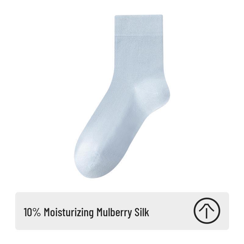 Women's Mid-Calf Mulberry Silk Maternity Socks - Antibacterial, Deodorant, Solid Color, Four Seasons Style