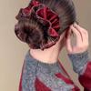 Korean Red Plaid Satin Double-Layer Hair Tie for Women - High-End Autumn/Winter Accessory