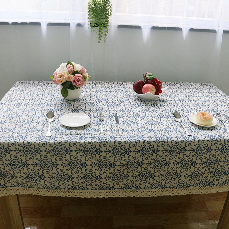 Table Cloth Retro Blue and White Porcelain Pattern Chinese Classical Cotton Linen Tablecloth