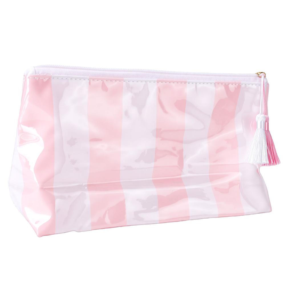 Travel Makeup Bag Large Capacity Water Proof Travel Toiletry Bag Glossy PVC White Pink Striped S