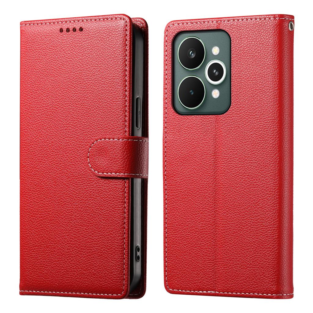 For Realme 15 Pro 5G/15 5G Case Magnetic Snap Litchi Texture Leather Wallet Phone Cover with Wrist Strap