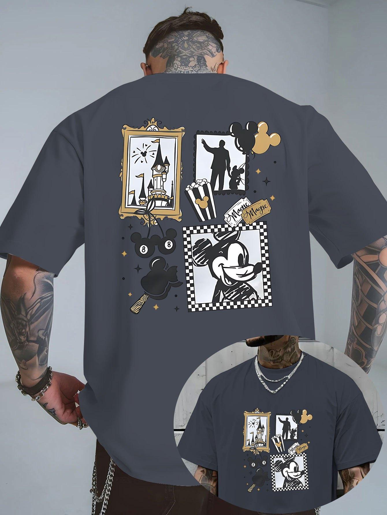 CHARM CLOTHINGS Zomer 2025 Heren Disney Mickey Mouse Patroon T-shirt Dagelijkse Vrije Tijd en Thema Activiteiten Kleding 100% Puur Katoen Bedrukt T-shirt S