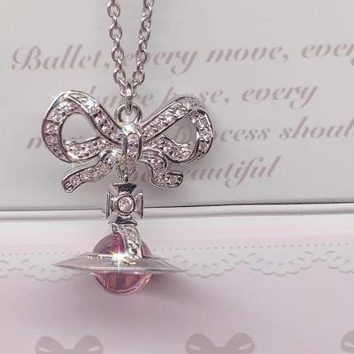 Vivienne Westwood Rosa Glasperlen Schleife Orb Saturn Halskette & Ohrringe Set