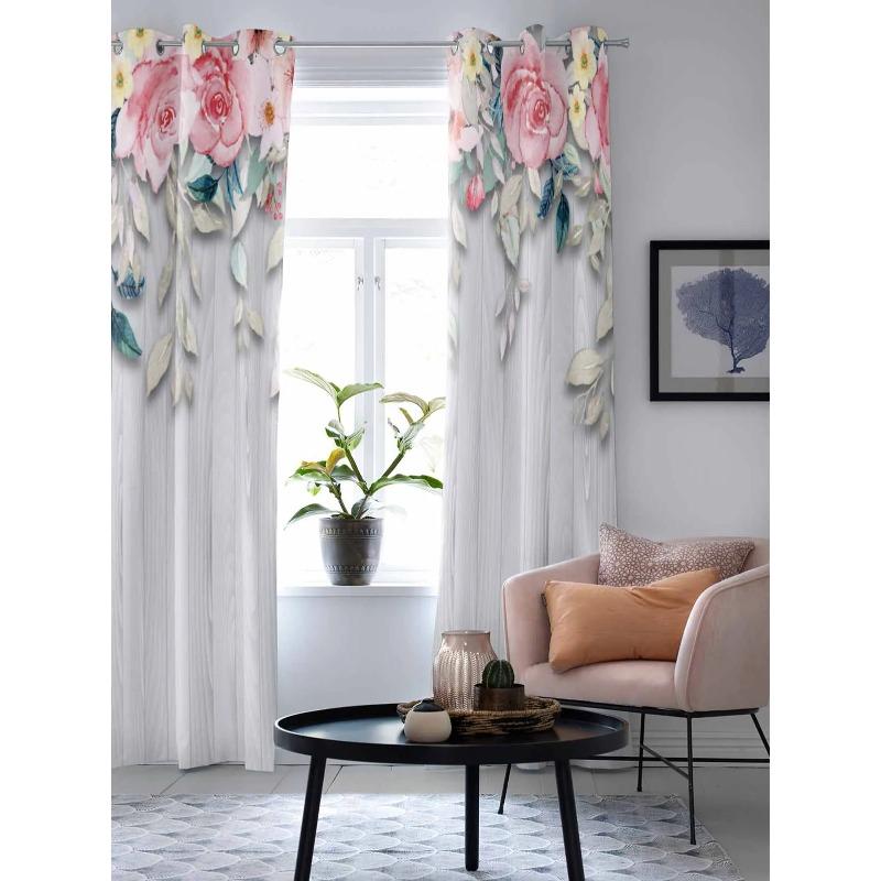 Цветочные акварельные ручная роспись оконные шторы для гостиной — фото 4