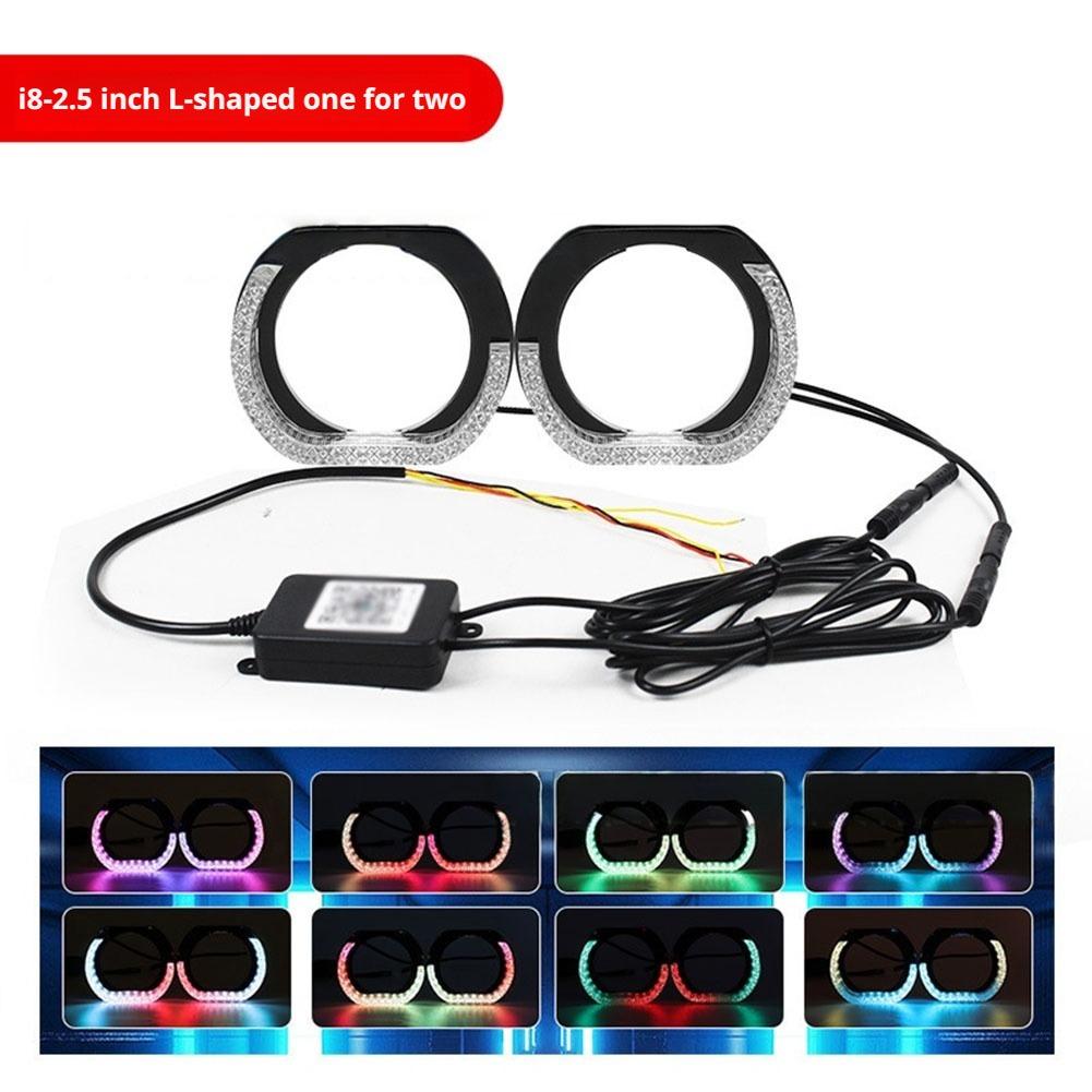 2PCS 2.5" 3" LED Angel Eyes Shrouds 5D Crystal DRL Covers With Scan Function Adjust Brightness App control Car Accessories