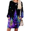 Women's Snowflake Print Fashionable Long-sleeved Round-neck Pocket Dress